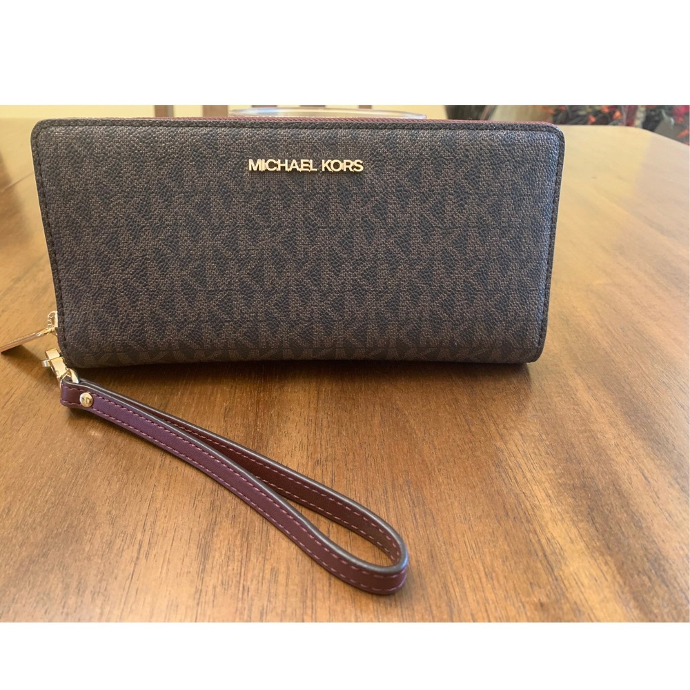 Michael Kors Adele Continental Wristlet Wallet Brown Monogram 32F9GTVT3B